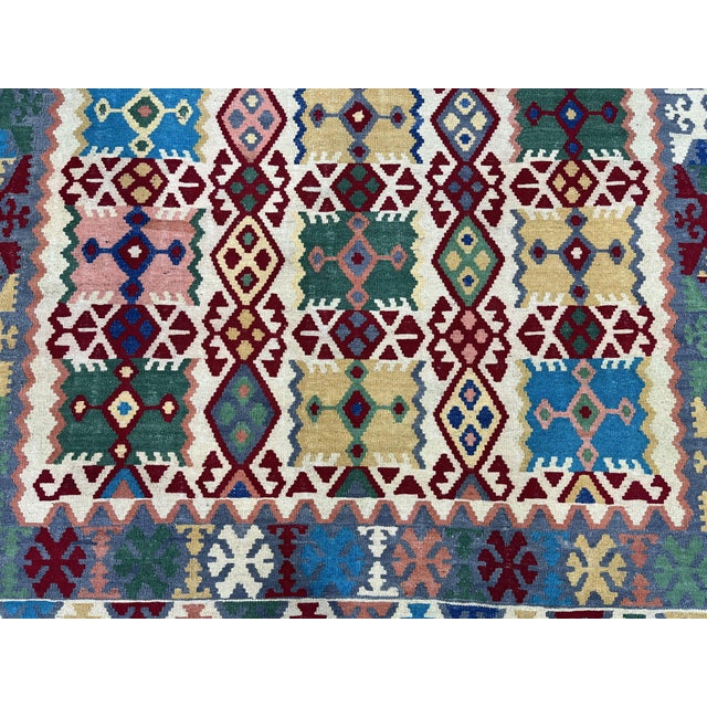 5'1" X 6'5" Multicolor Afghan Chobi Geometric Wool Flatweave Kilim Rug For Sale - Image 6 of 16
