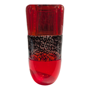 Ruby Red Studio Glass Vessel With Black Filigree Band