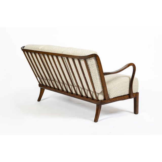 Danish Modern Solid Walnut Spindle Back Sofa in Schumacher Fabric, Circa 1960 For Sale - Image 9 of 18