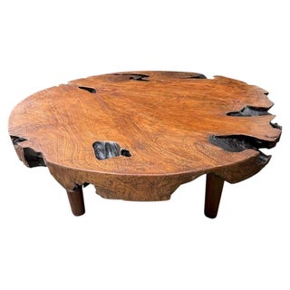 Andrianna Shamaris Sculptural Organic Modern Teak Wood Round Coffee Table For Sale