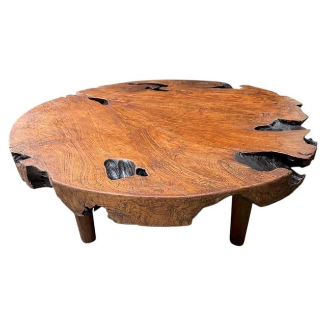 Andrianna Shamaris Sculptural Organic Modern Teak Wood Round Coffee Table For Sale