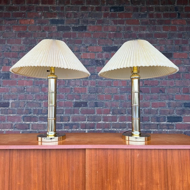 Mid-Century Modern 1980s Faux Bamboo Brass Table Lamps - A Pair For Sale - Image 3 of 11