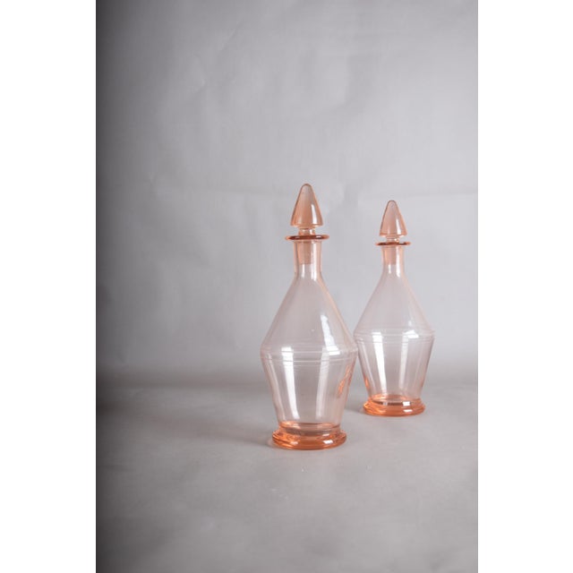 French Pink Glass Carafes with Stoppers, 1960s, Set of 2 For Sale - Image 6 of 11