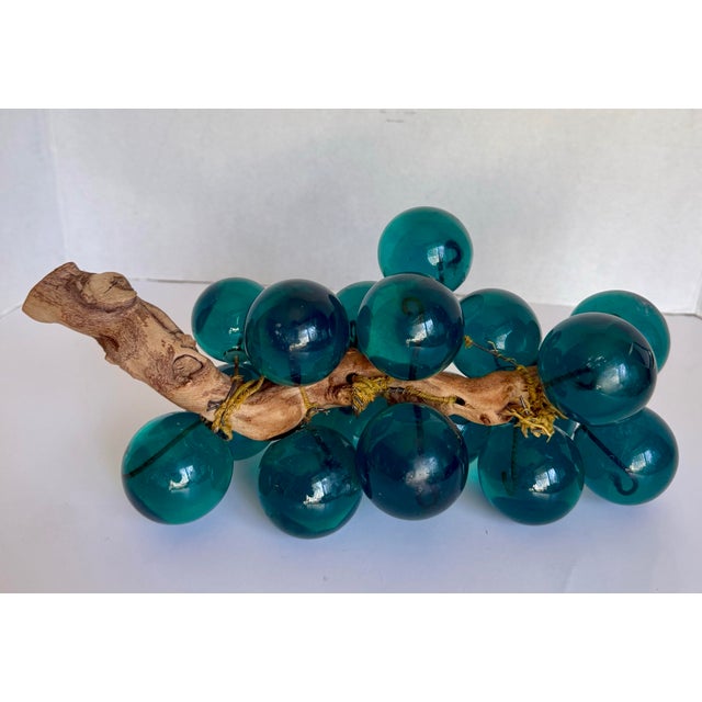 Mid-Century Modern Teal Lucite Grape Cluster on Driftwood Sculpture For Sale - Image 11 of 11