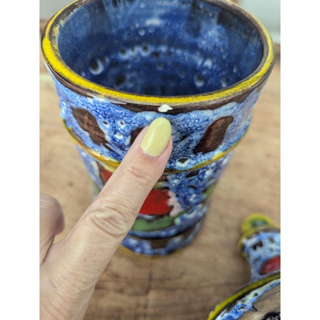 Mid 20th Century Marius Bessone Vallauris Attributeed French Pottery Fat Lava Moon Crater Glaze Lidded Jar For Sale - Image 9 of 10