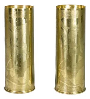 Antique French Trench Art Brass Shell Vases, 1890s, Set of 2