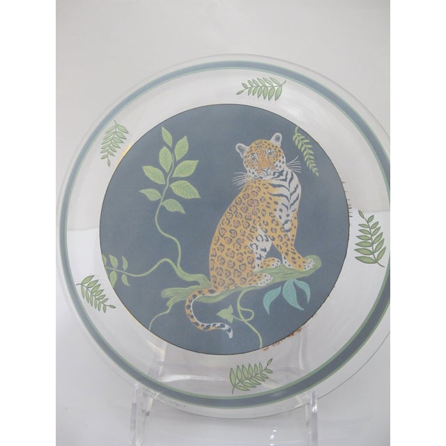 Lynn Chase Sitting Left Jaguar Jungle Cat Glass 8 1/4" Salad Plate Set of 2 For Sale - Image 11 of 12