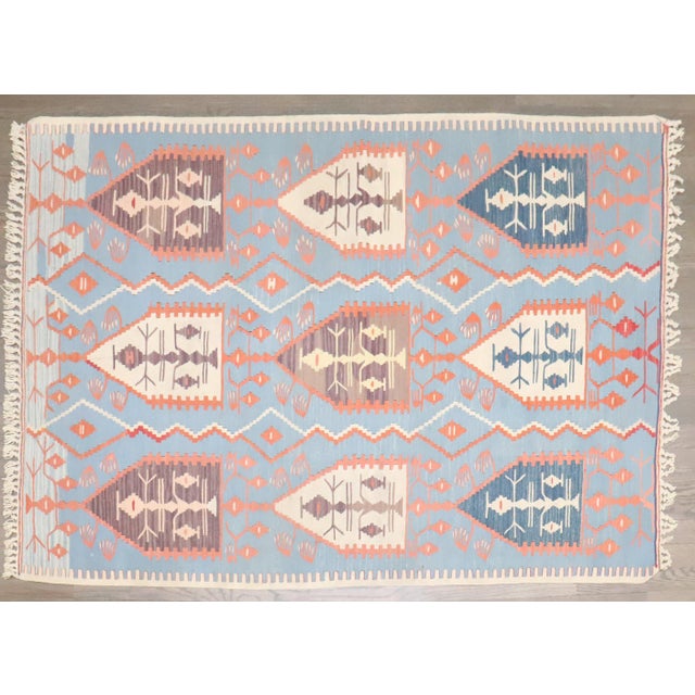 Traditional Vintage Zabihi Collection Tribal Blue Persian Kilim - 3'7" x 5'4" For Sale - Image 3 of 8