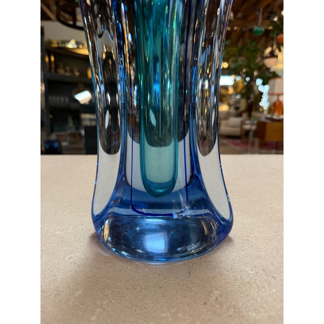 Murano Sommerso Blue and Teal Art Glass Vase, Italy, Mid-Century For Sale - Image 9 of 9