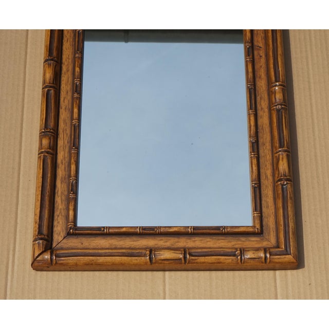 Wood Vintage Rectangular Faux Bamboo Wall Hanging Mirror For Sale - Image 7 of 9