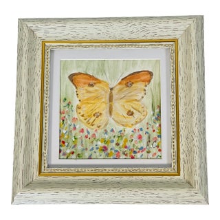 1970s Contemporary Abstract Golden Butterfly Original Painting For Sale