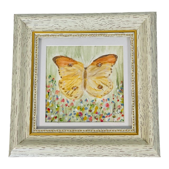 1970s Contemporary Abstract Golden Butterfly Original Painting For Sale