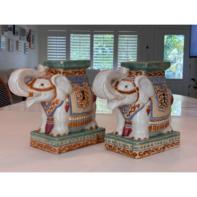 Mid 20th Century Ceramic Elephant Cachepots - Set of 2 For Sale - Image 4 of 7