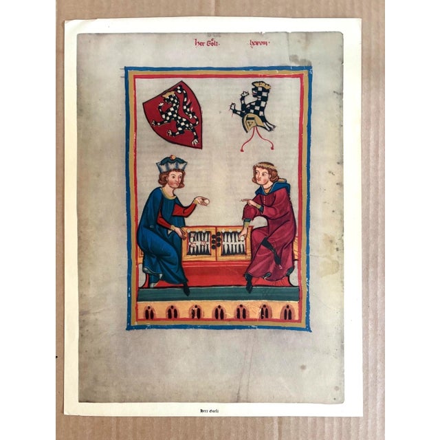 Up for sale is this gorgeous print from a vintage portfolio of reproductions of the Codex Manesse, the most famous...