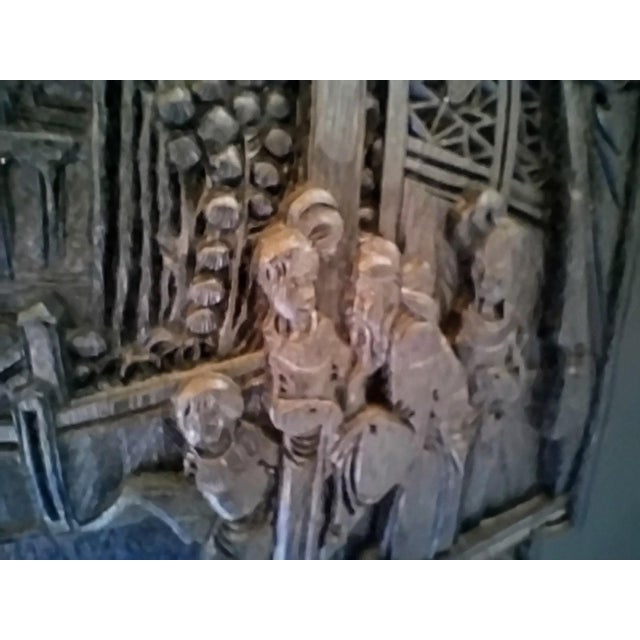Black Lacquer Chinese Carved Cabinet Brass Hardware Intricate Asian Design For Sale - Image 9 of 12