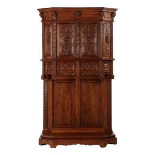 French Gothic Revival Carved Walnut Cupboard, Circa 1880 For Sale