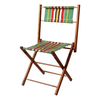 Vintage Kid's Stripe Canvas Folding Chair For Sale