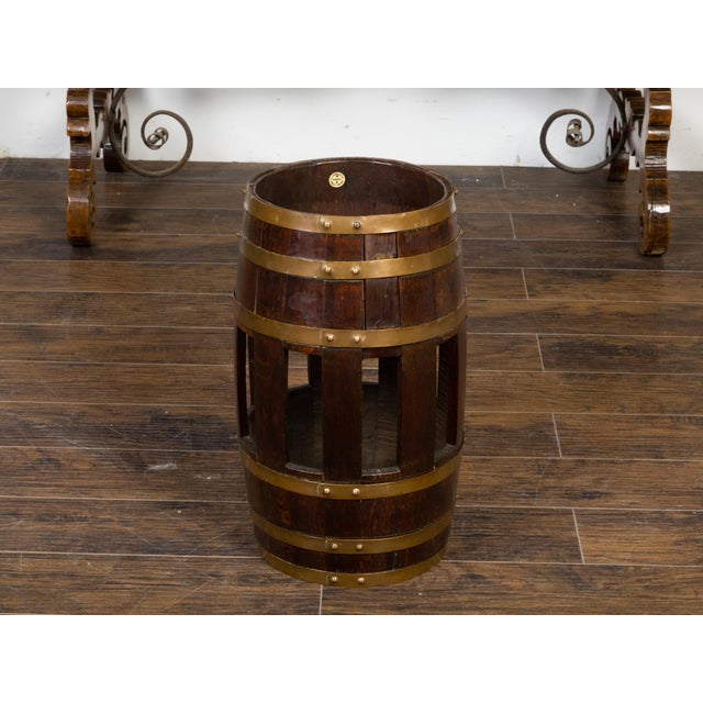 English Labeled English 1900s R.A. Lister & Co. Oak and Brass Barrel with Open Section For Sale - Image 3 of 10