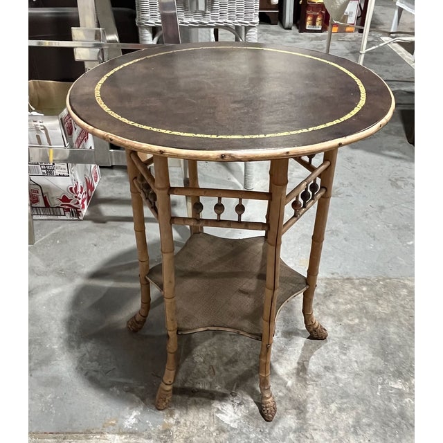 Japonisme Antique Japanoise Bamboo Table With Leather Top For Sale - Image 3 of 14