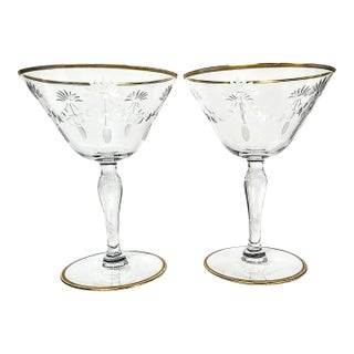 Vintage Art Nouveau Cut Crystal Art Nouveau Champagne Coupes - a Pair For Sale