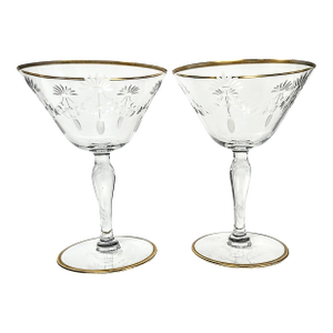 Vintage Art Nouveau Cut Crystal Art Nouveau Champagne Coupes - a Pair