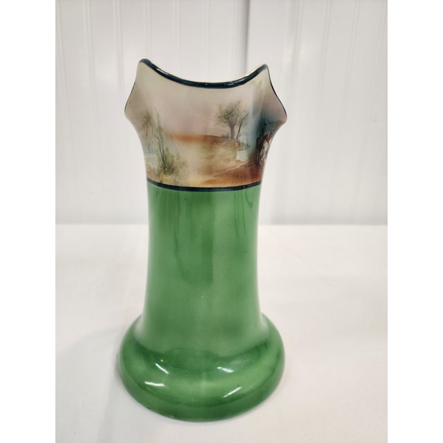 1960s Royal Bayreuth Green Hand Painted Equestrian Hunt Scene Pitcher For Sale - Image 4 of 7