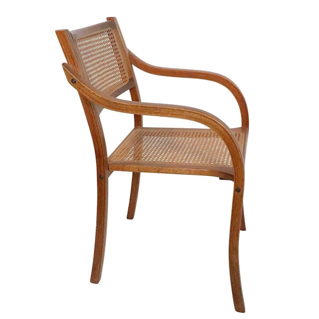 Mid-Century Modern Bent Plywood and Cane Arm Chair Circa 1970's After Thonet For Sale - Image 3 of 12