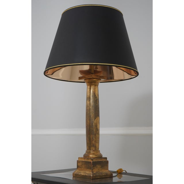 Traditional Pair of Vintage French Empire Gold Leaf on Wood Column Lamps For Sale - Image 3 of 11