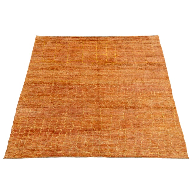Modern Moroccan Style Terracotta Wool Rug - Hand- Knotted Minimalist Area Rug For Sale - Image 9 of 12
