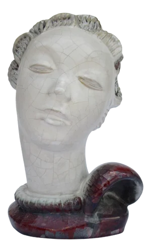 Vintage C.1950's Micheal Andersen Studios, (Denmark), Marianne Starck Designed Ceramic Crackle Glazed Head Bust