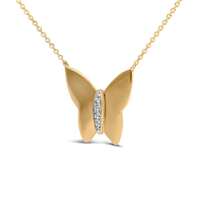Haus of Brilliance Gold Vermeil Diamond Accent Butterfly Pendant Necklace For Sale - Image 4 of 4