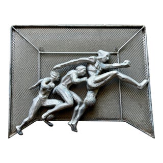 Vintage Brutalist Metal Soccer Wall Sculpture Weinberg Soviet Style Fifa For Sale