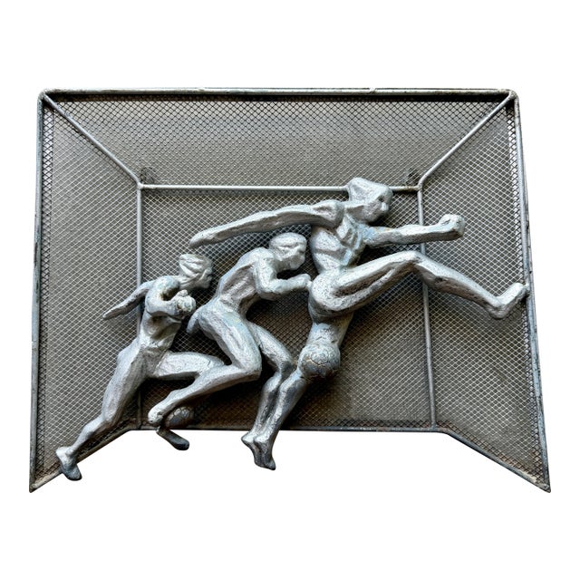 Vintage Brutalist Metal Soccer Wall Sculpture Weinberg Soviet Style Fifa For Sale