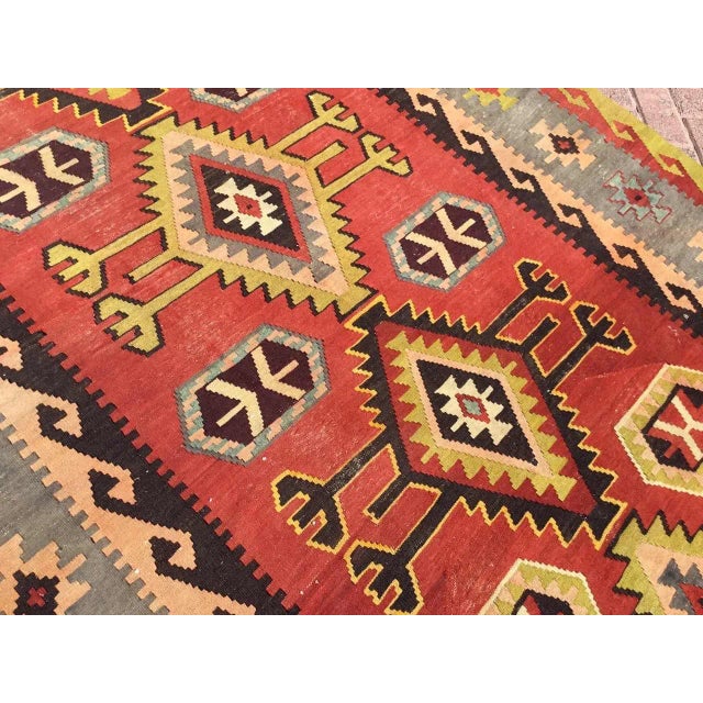 Red Vintage Turkish Kilim Rug - 66" X 116" For Sale - Image 8 of 11