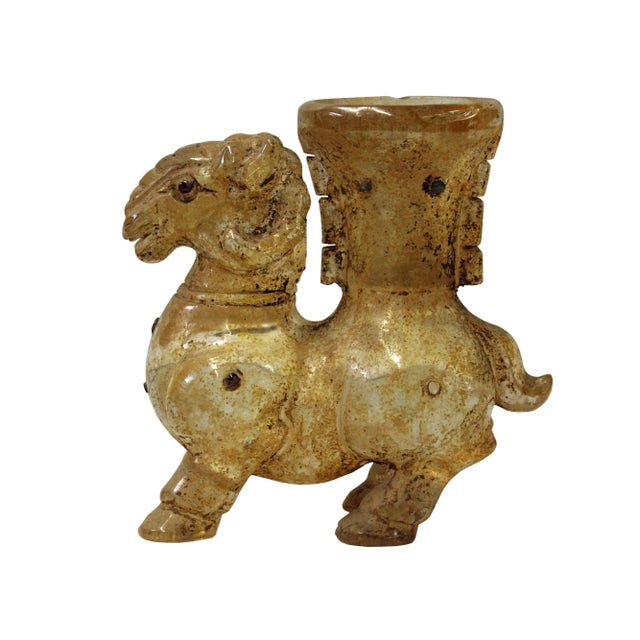 Glass Chinese Clear Crystal Glass Vintage Dusty Finish Ram Jar Figure For Sale - Image 7 of 7