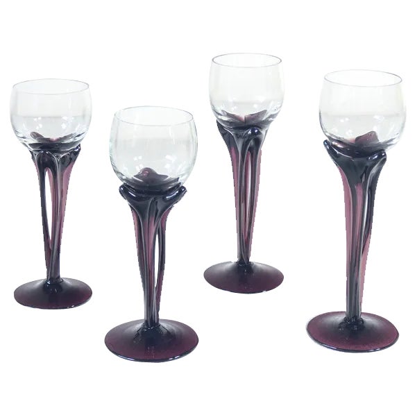 Blown Glass Goblets by Alicja Macocha, Set of 4 For Sale