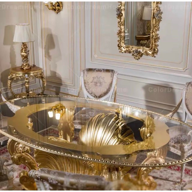A breathtaking expression of European palace-inspired design, the Maison Velour Imperial Shell Baroque Dining Set brings...