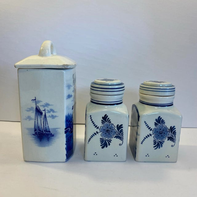 Blue Vintage German Inge & Dutch Delft Blue and White Ceramic Canister Set, 3 Pieces For Sale - Image 8 of 12