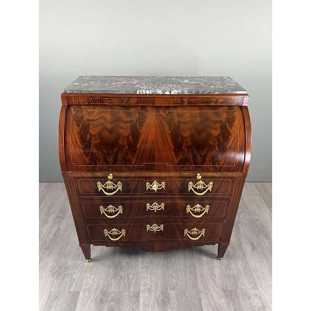 19th Century Louis XVI Style Mahogany Drop-Front Secretary For Sale - Image 4 of 10