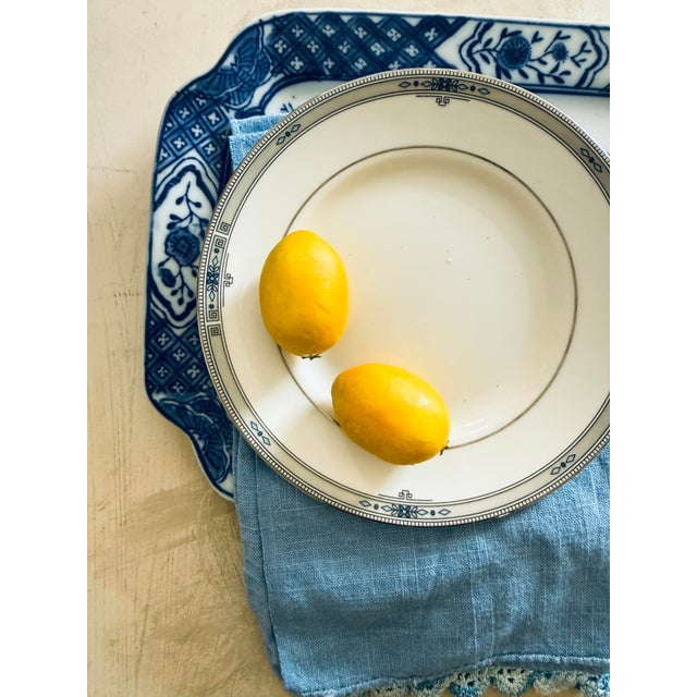Late 20th Century Late 20th Century Wedgwood Amherst Bone China Plates 6 Inch Dove Gray Greek Key Blue Floral England - Set of Five (5) For Sale - Image 5 of 12