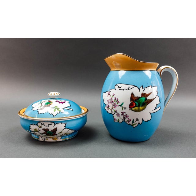 Minton England Antique Birds Turquoise Porcelain Soap Dish & Pitcher Set - 2 Pieces For Sale - Image 10 of 10