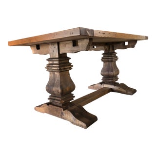 trestle tables dining table chairish rectangular salvaged restoration hardware wood