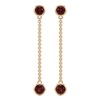 Garnet Drop Dangle Earrings - Janaury Birthstone Dainty Earrings for Woman - A Pair For Sale