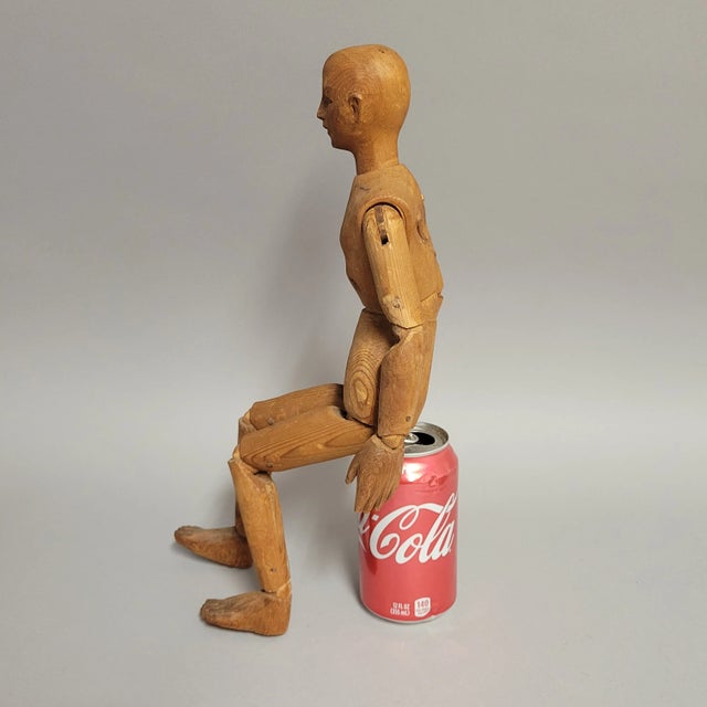 19th C Antique Hand-Carved Wooden Artist’s Lay Figure, Articulated Mannequin For Sale - Image 4 of 14