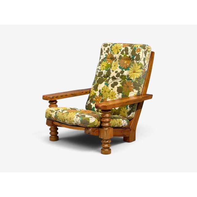 Wood Collden, Brutalist Lounge Chairs, Pine, Fabric, Sweden, 1970s For Sale - Image 7 of 14