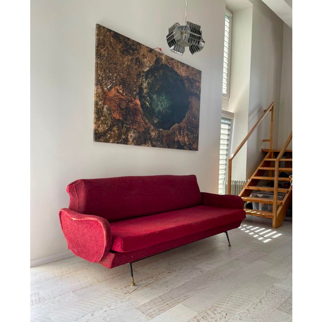 Vintage Sofa in the style of Marco Zanusos, 1950, in Worn conditions. Designed 1950 to 1959 This piece is attributed to...
