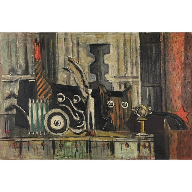 Frederick Robbins Childs (1908-1978) - Modernist Still Life With Owl, Signed (1950, Oil on Canvas) For Sale - Image 10 of 10