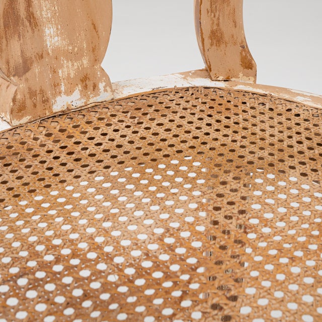 1900s French Louis XV Style Wood Patinated Open Armchair With Rattan Seat For Sale - Image 11 of 18