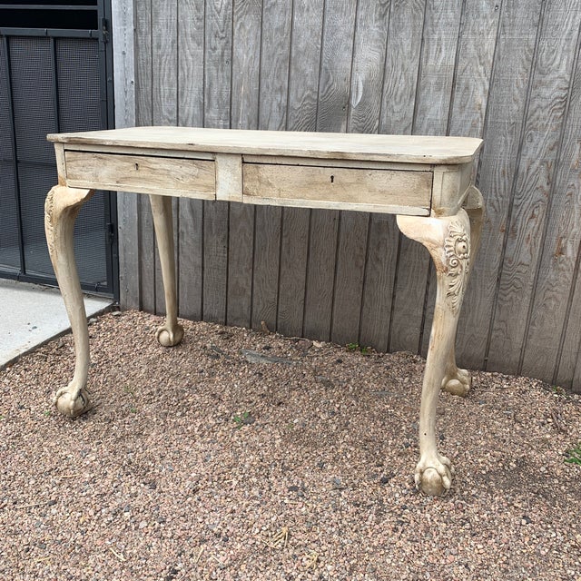Antique Early American White Painted Ball and Claw Foot Writing Desk