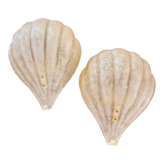 Modern Murano Glass Shell Form Sconces - a Pair For Sale